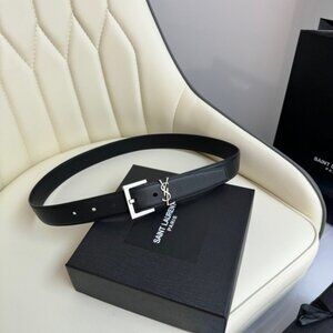 Saint Laurent Black Belt with Silver-Tone Buckle